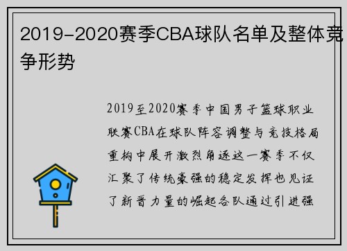 2019-2020赛季CBA球队名单及整体竞争形势
