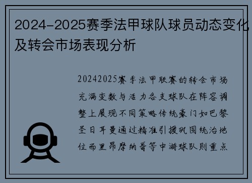 2024-2025赛季法甲球队球员动态变化及转会市场表现分析