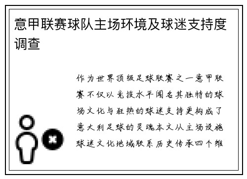 意甲联赛球队主场环境及球迷支持度调查